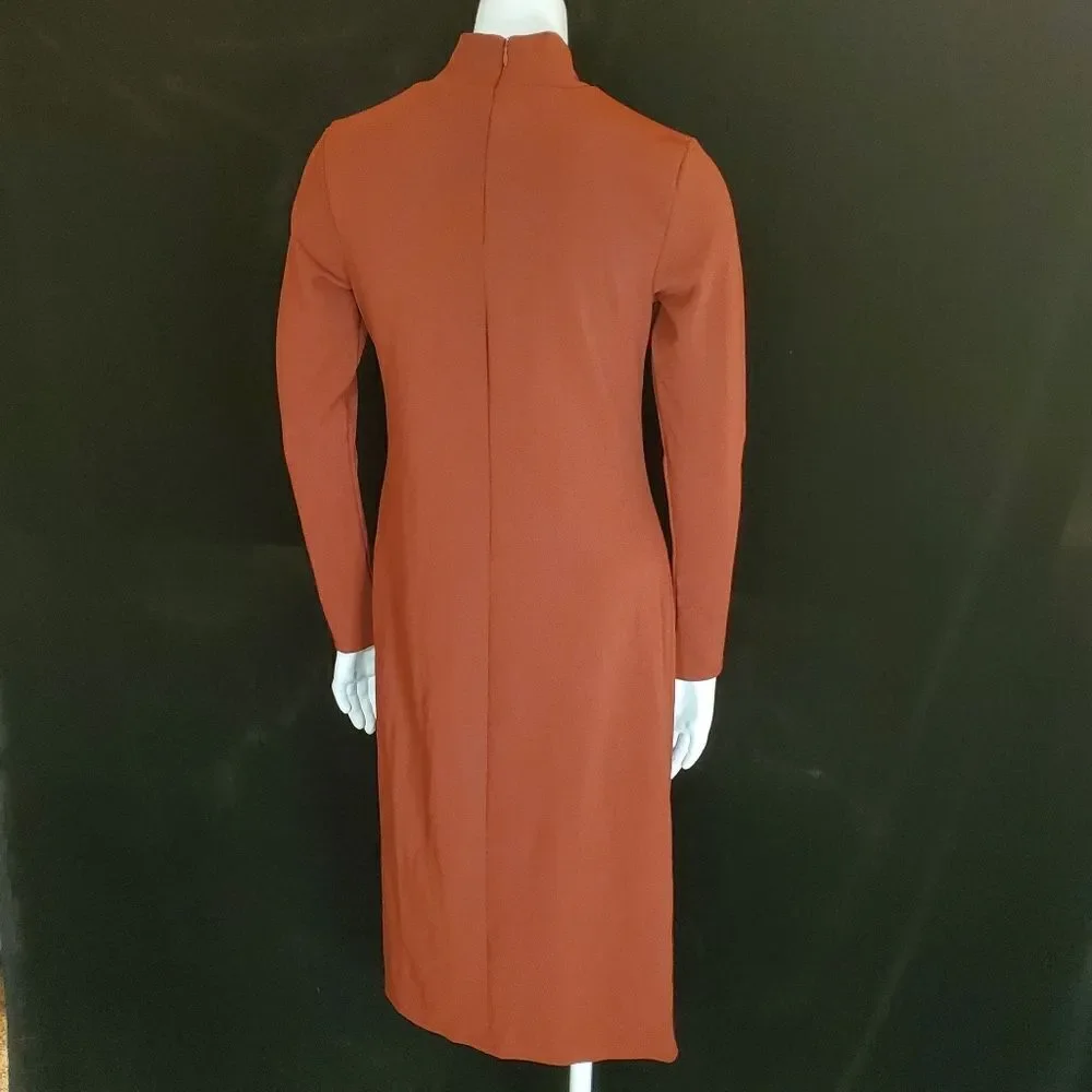 Chelsea 28 Rust Burnt Orange Mockneck Long Sleeve Dress (XS)